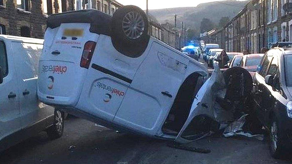 Crash scene in Pentre