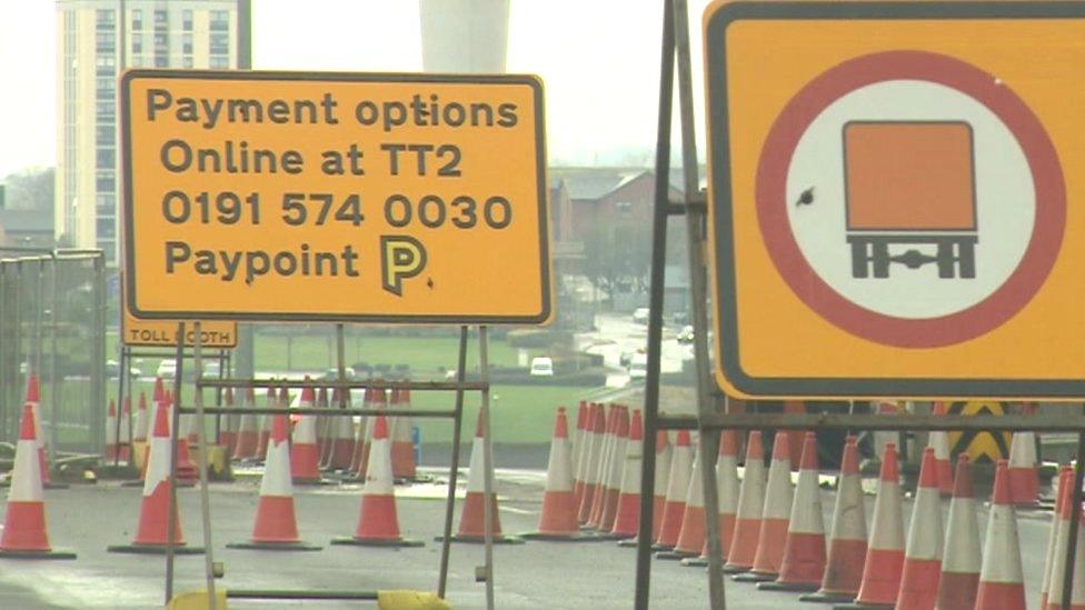 Signage on run-up to the Tyne Tunnel