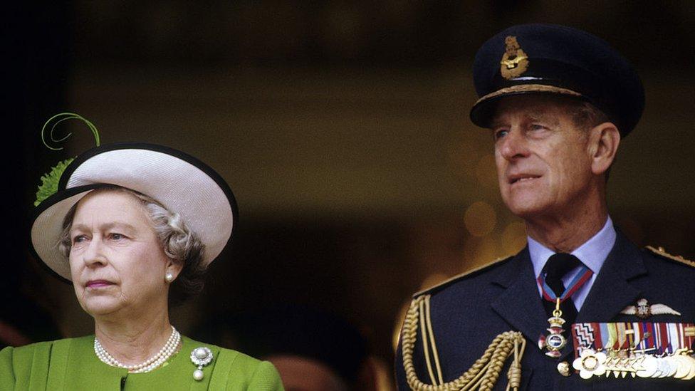 The Queen and Prince Philip attend the Gulf War Victory Parade in the City of London on June 21, 1991 in London, England