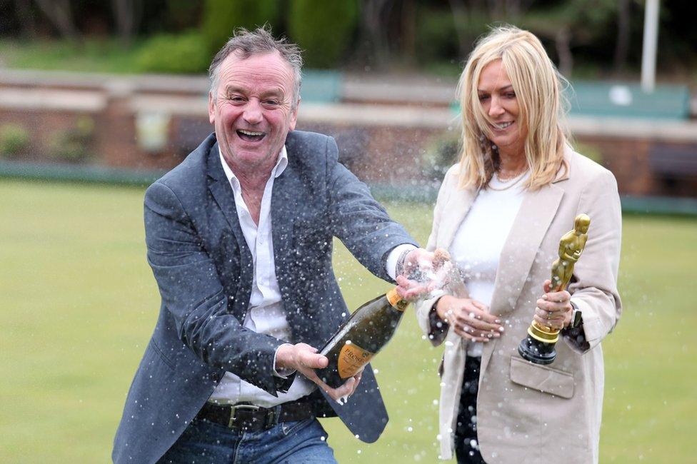 Paddy Jenkins with champagne after Oscars win