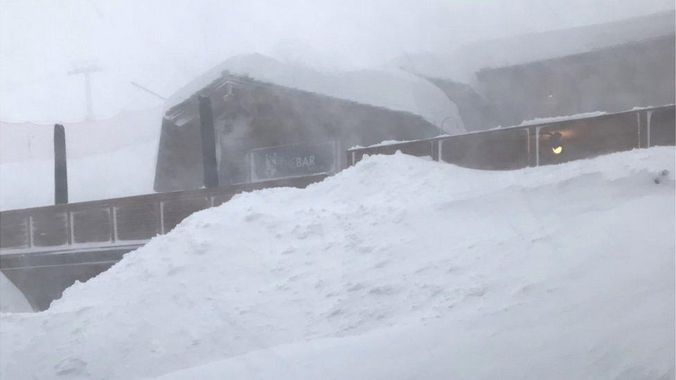 An image of the Cervinia ski resort in the Aosta Valley covered in fresh snow.