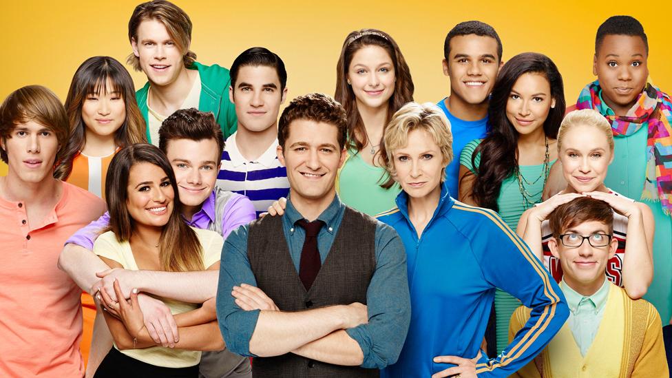 Matthew Morrison (front centre) and the cast of Glee for season five