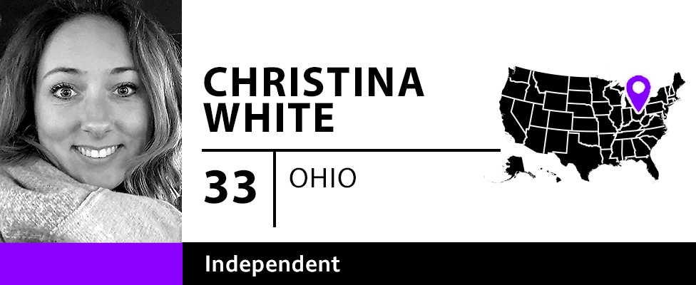 BBC graphic shows a picture of independent voter Christina White, 33, from Ohio