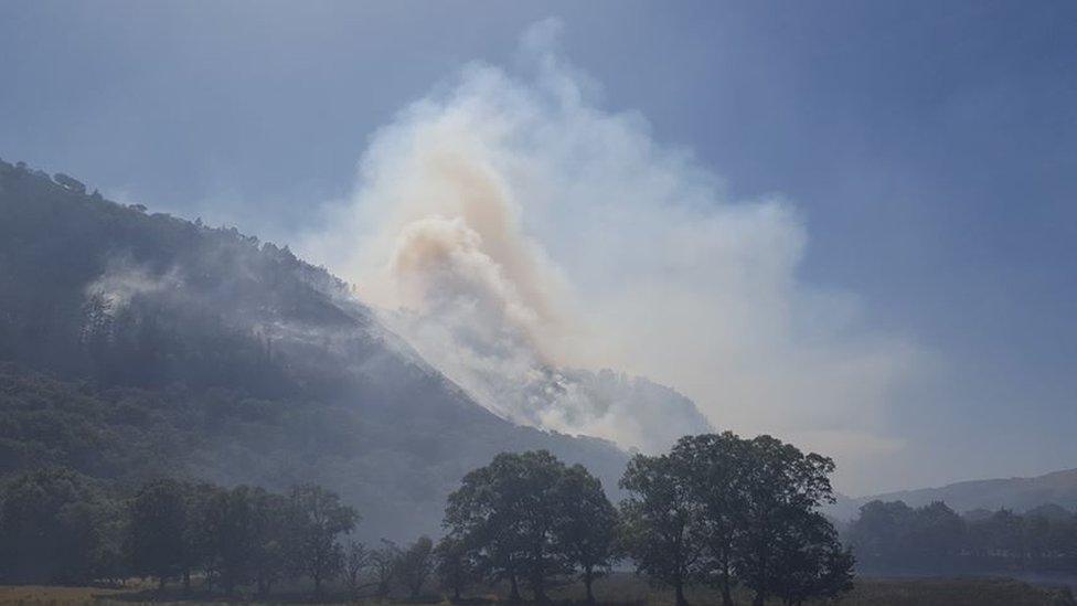 Smoke billows from a blaze near Cwm Rheidol