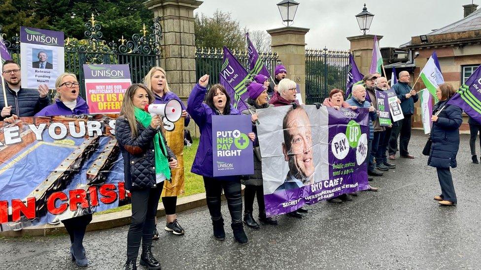 Protesters gathered outside Hillsborough Castle