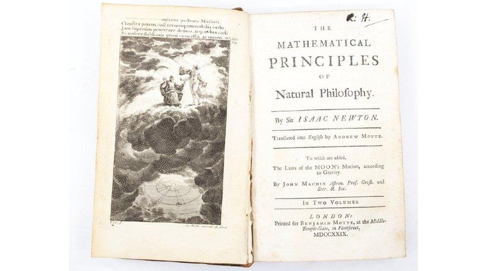 Open page of Sir Isaac Newton's book