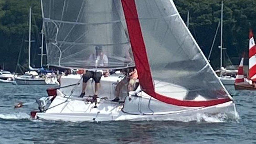 David Richards and his grandson on the yacht