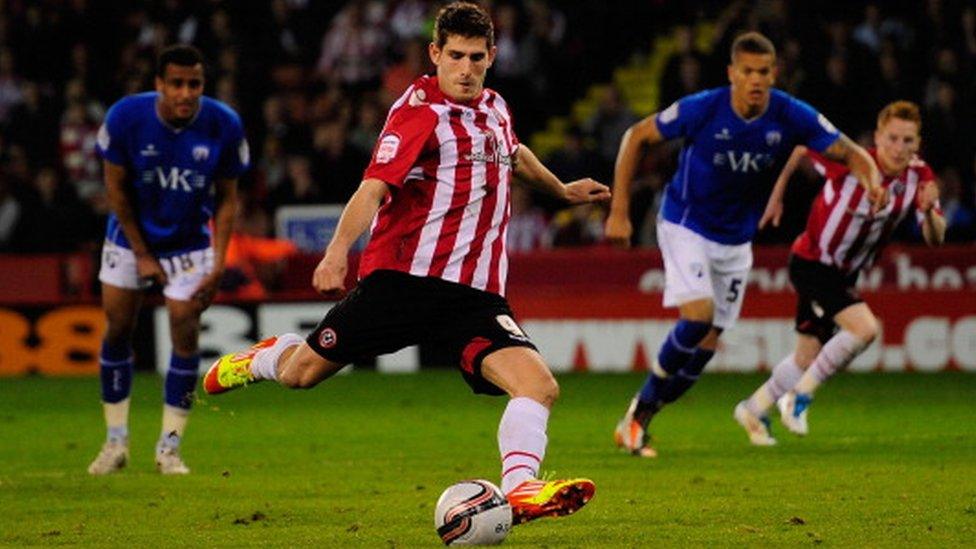 Ched Evans playing for Sheffield United