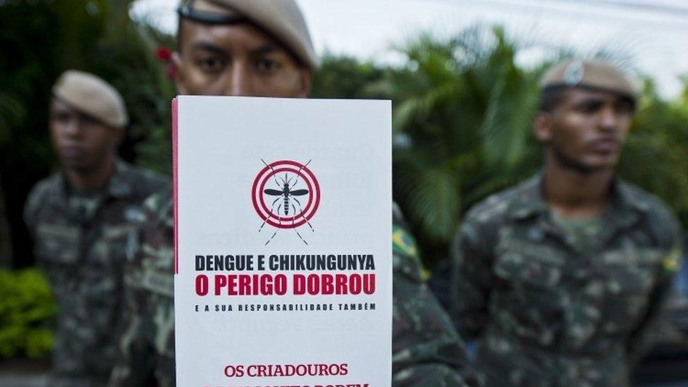 Brazilian soldiers prepare for an operation to fight the Aedes aegypti mosquito in Sao Paulo (03 February 2016)