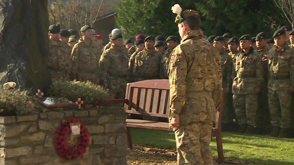 Soldiers in Brecon paused to pay tribute to those who have died in conflict