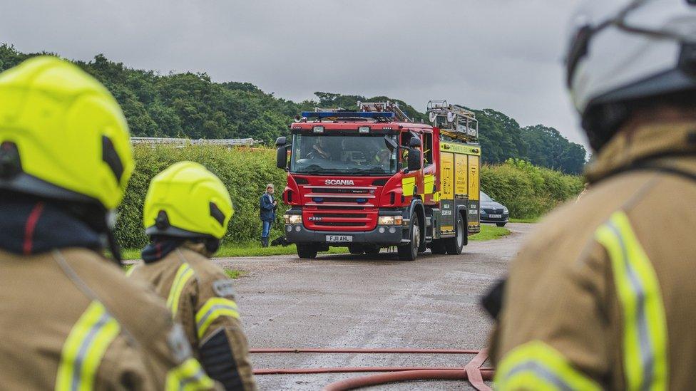 Fire engine and crew