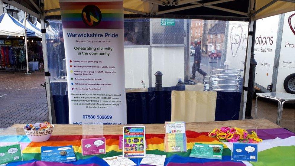 Warwickshire Pride stall in Stratford-upon-Avon