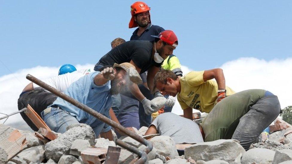 Rescuers in Amatrice