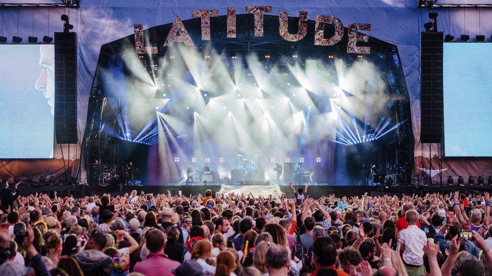 Crowds watching an act perform at Latitude festival in Suffolk