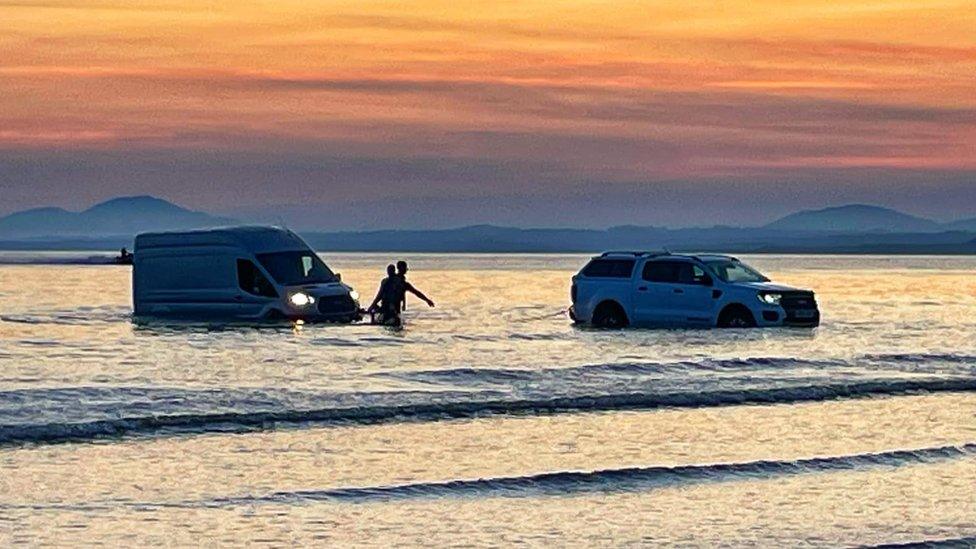 The van being towed