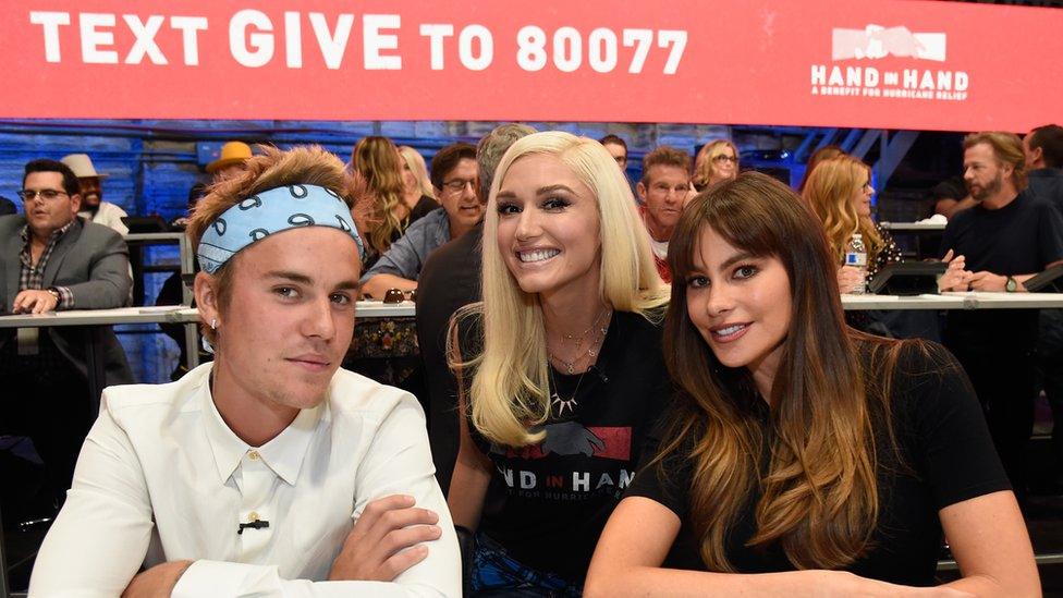 Justin Bieber, Gwen Stefani and Sofia Vergara at a telethon in Los Angeles