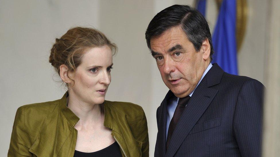 French Environment and Transport Minister Nathalie Kosciusko-Morizet (L) and Prime Minister Francois Fillon (R) leave the Elysee palace at the end of a weekly cabinet meeting on 7 July 2011 in Paris