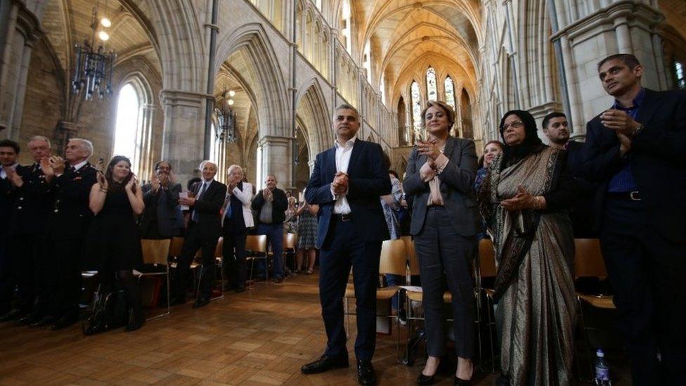 Sadiq Khan with his family at Southwark Cathedral