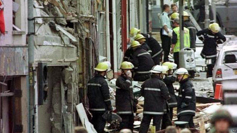 Archive photo showing aftermath of Omagh bombing in 1998