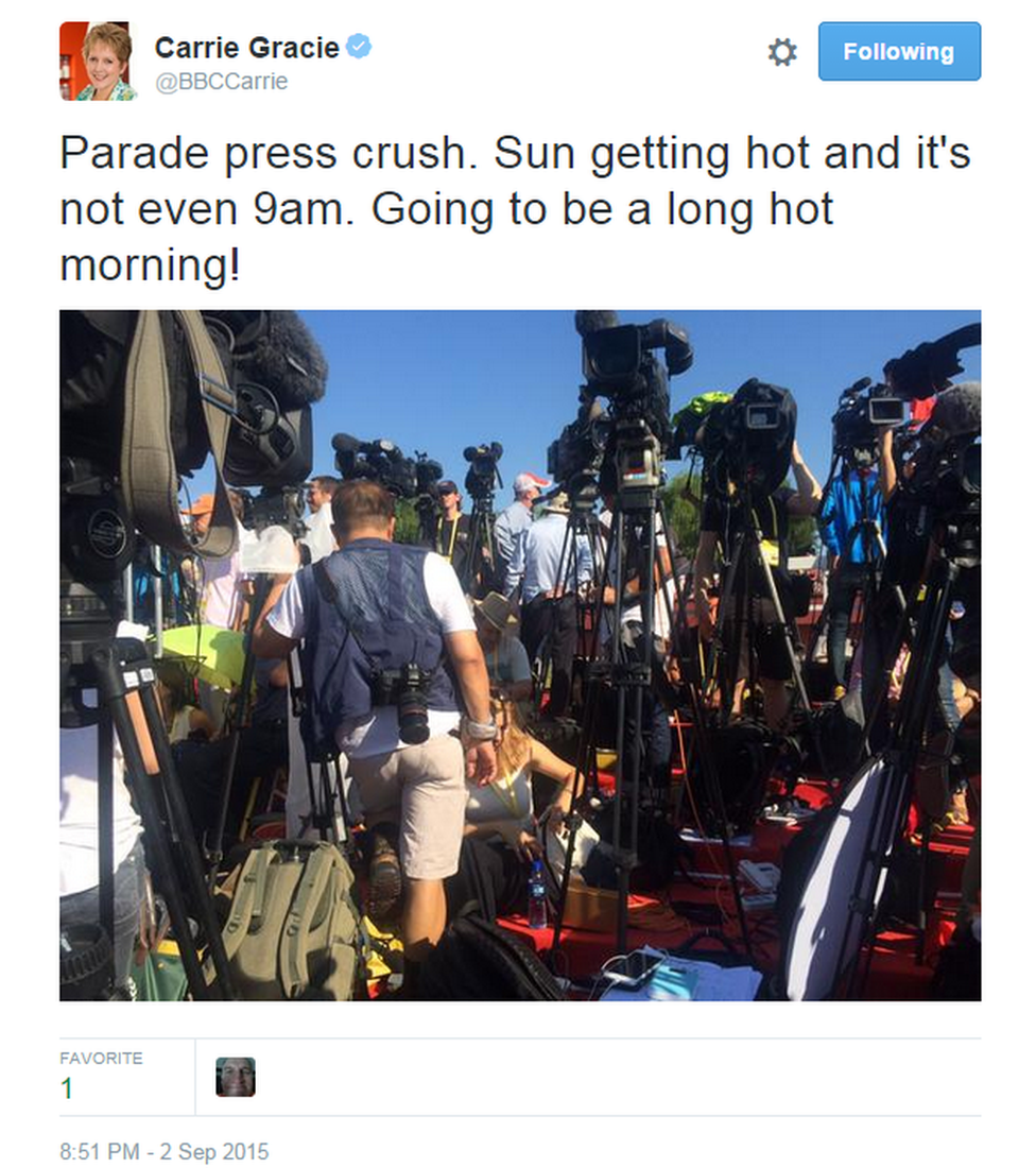 Parade press crush. Sun getting hot and it's not even 9am. Going to be a long hot morning!