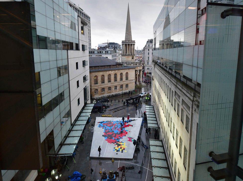 A giant election map outside New Broadcasting House