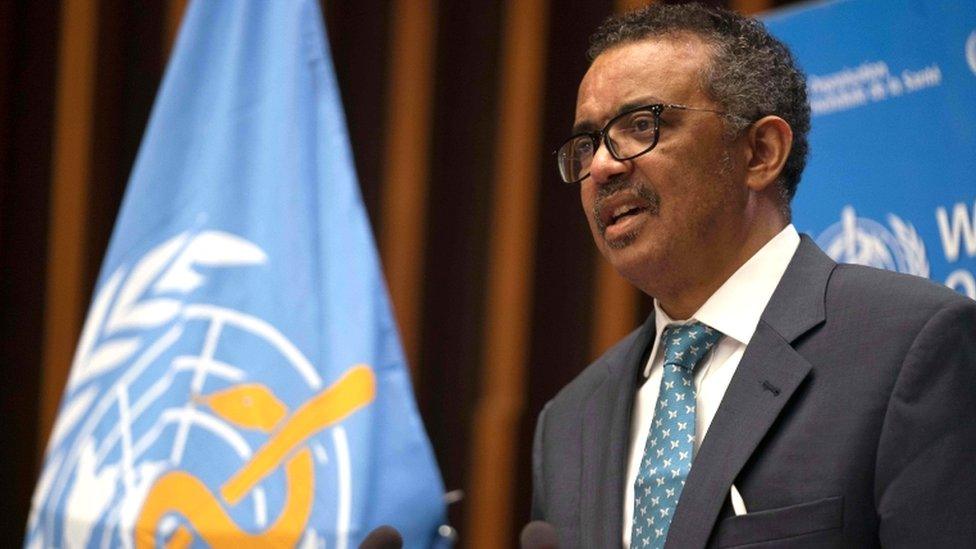 World Health Organization Director-General Tedros Adhanom Ghebreyesus delivers a speech during the opening of the World Health Assembly virtual meeting from the WHO headquarters in Geneva