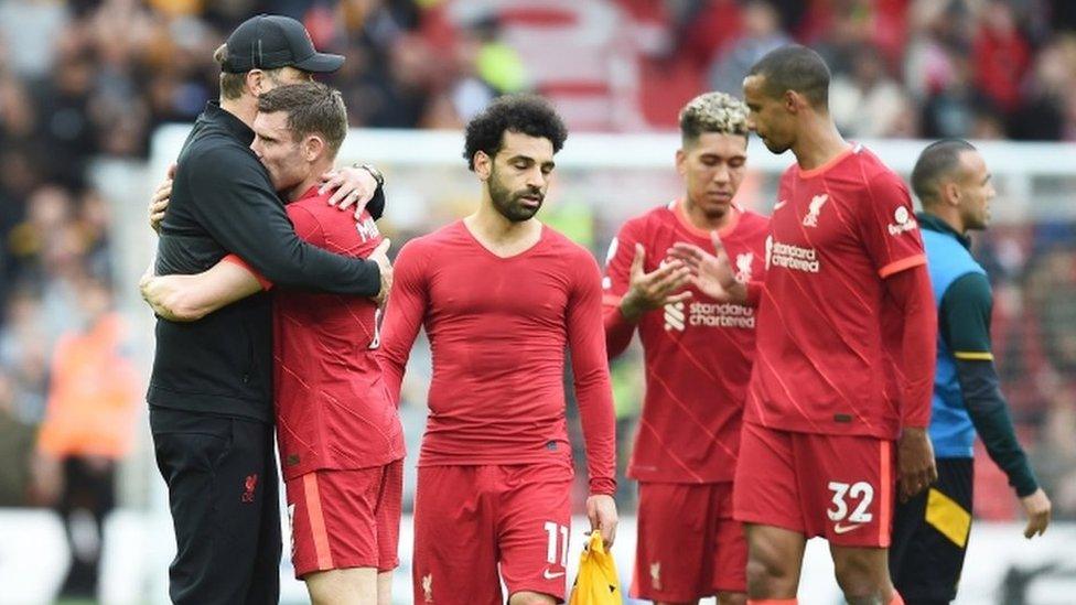 Liverpool looking dejected post match