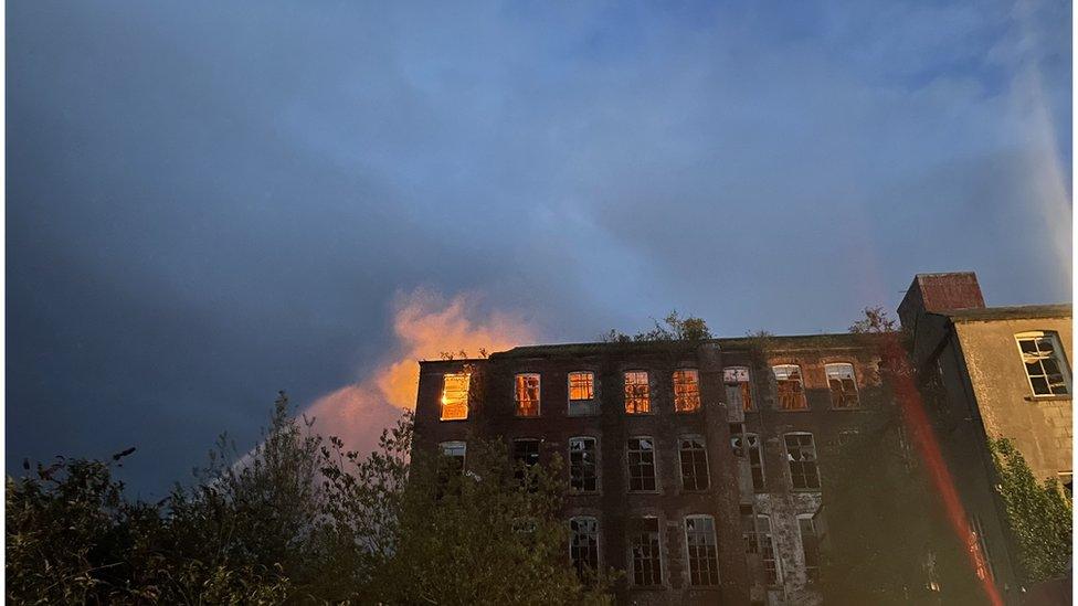 A fire at the old Hilden Mill