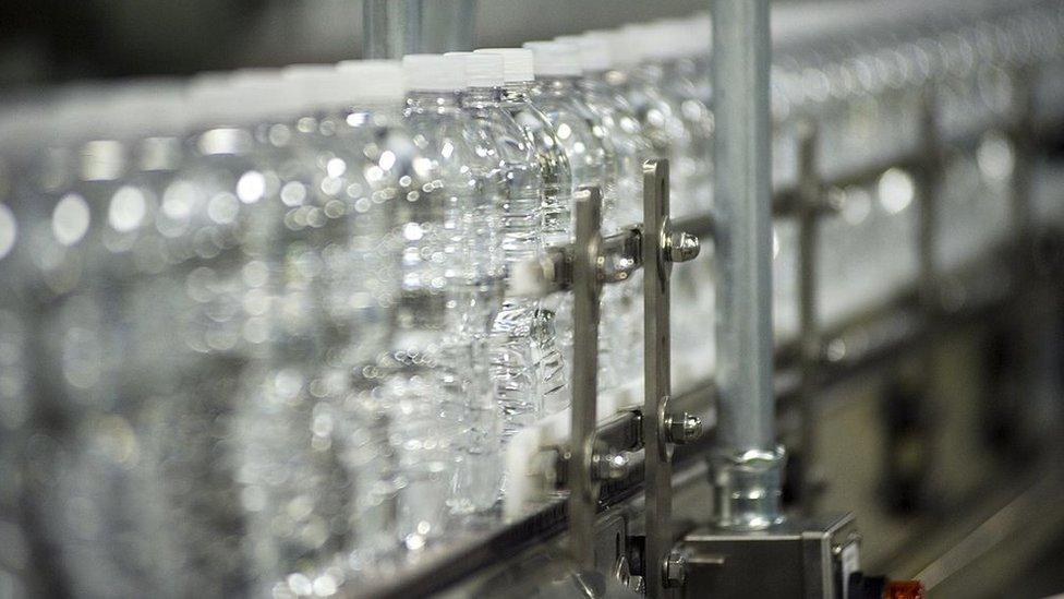 Water on a bottling line