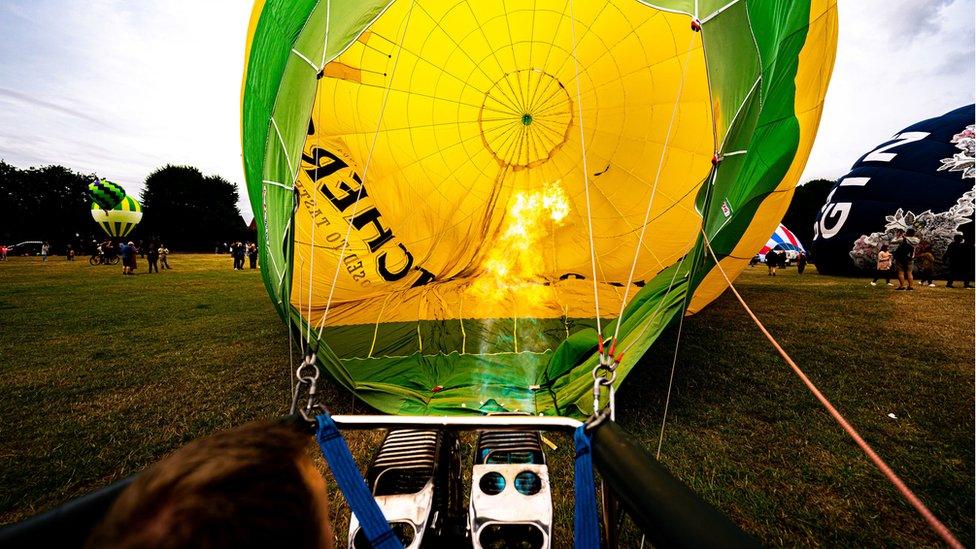 A hot air balloon preparing to take flight