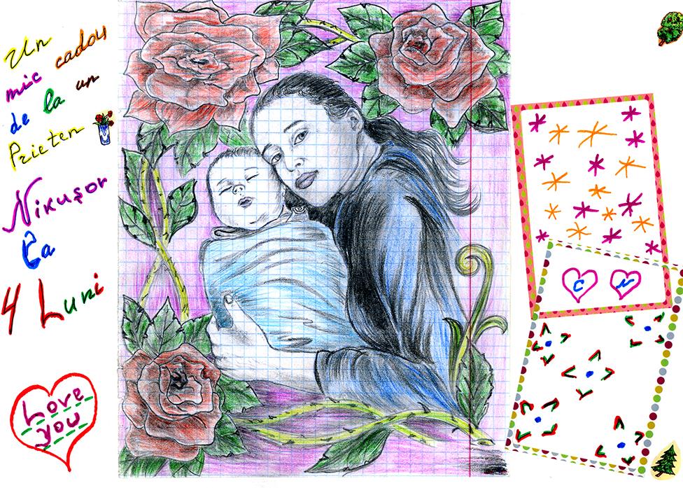 A sketch of a mother and baby