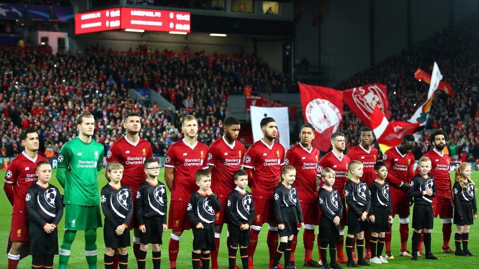 The Liverpool team line up prior to the UEFA Champions League group E match between Liverpool FC and Spartak Moscow at Anfield on December 6, 2017 in Liverpool, United Kingdom