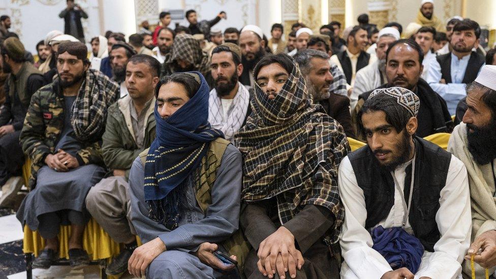 Relatives of grooms and brides attended the mass wedding ceremony at the wedding hall in Kabul