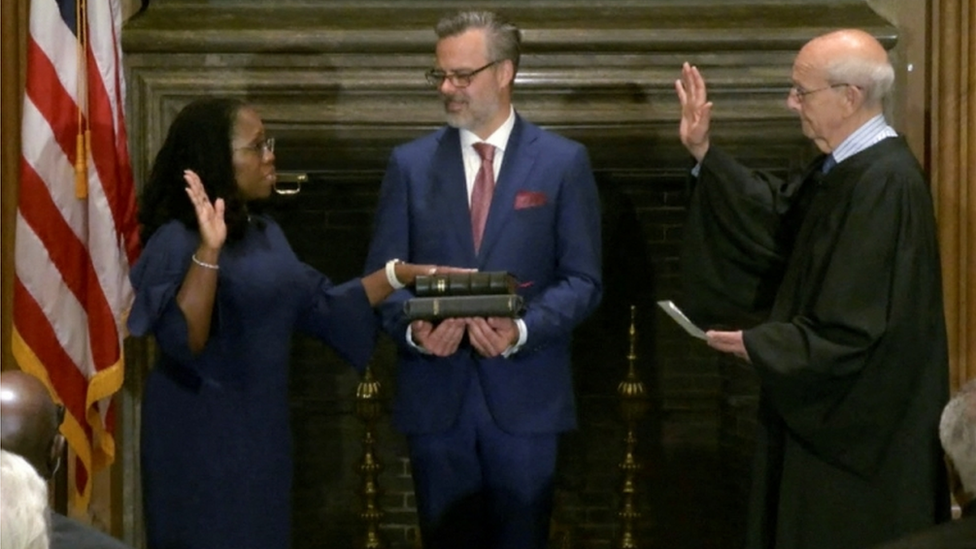 Justice Kentanji Brown Jackson being sworn in to the top court