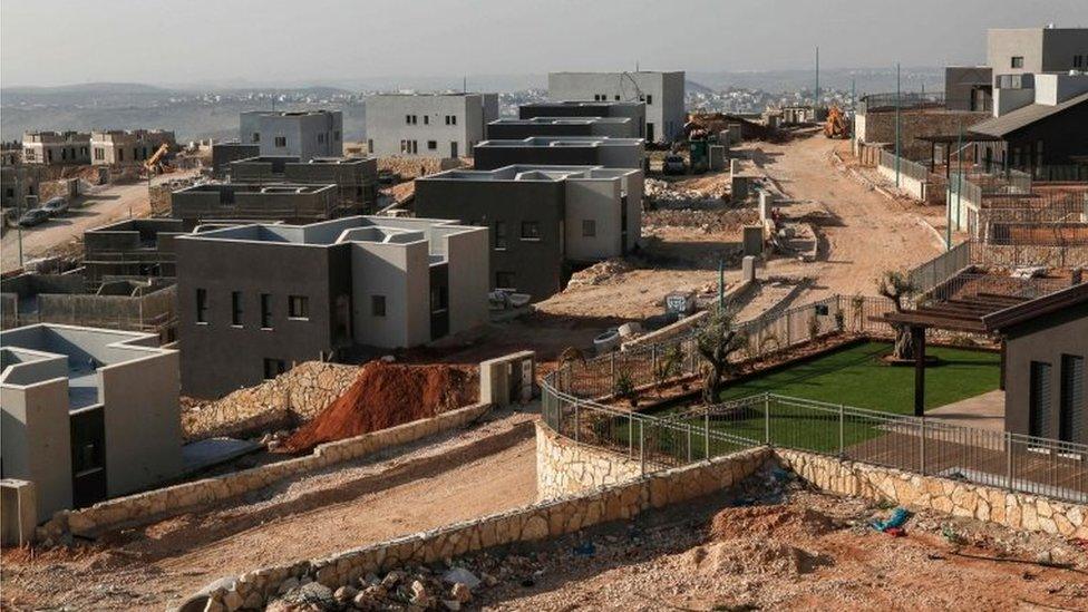 A picture taken on 8 February 2017 shows a general view of a construction site in a new housing project in the Israeli settlement of Na'ale, near the West Bank city of Ramallah.