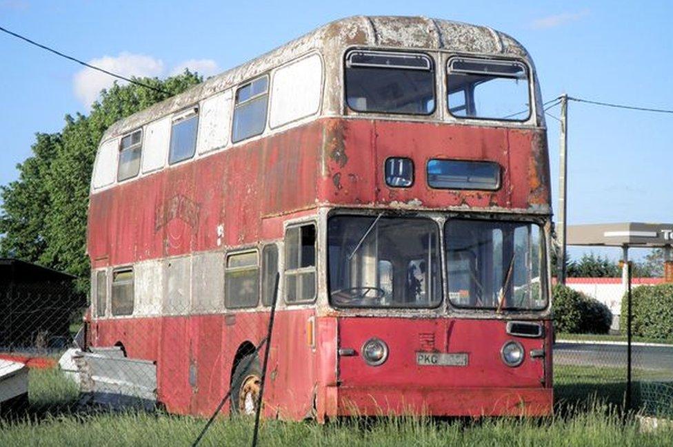 Bus by the road in France