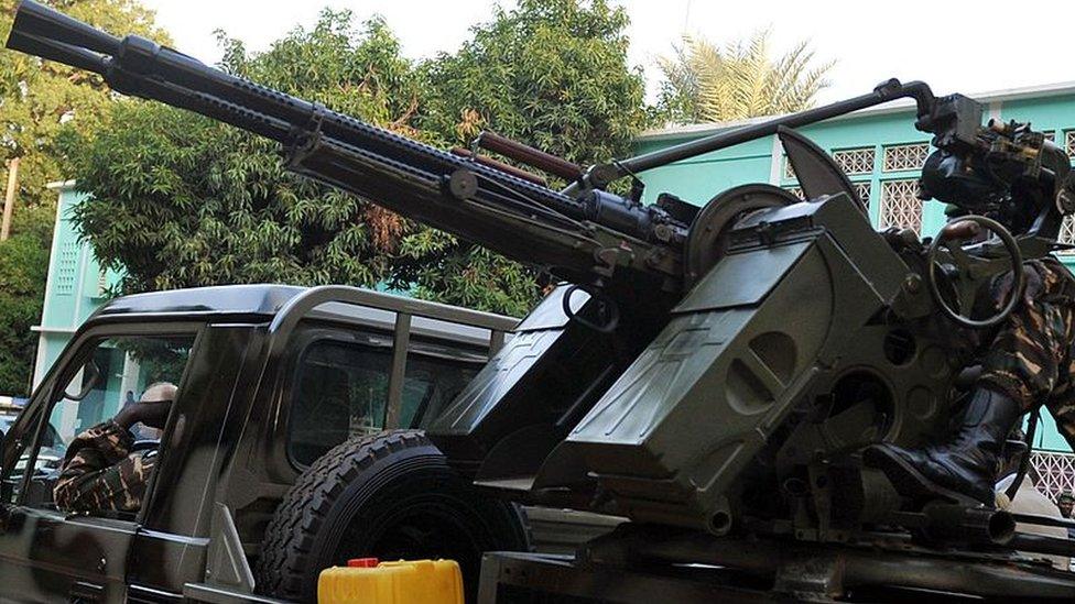 A armoured vehicle by the presidential palace in Niamey, Niger - archive shot