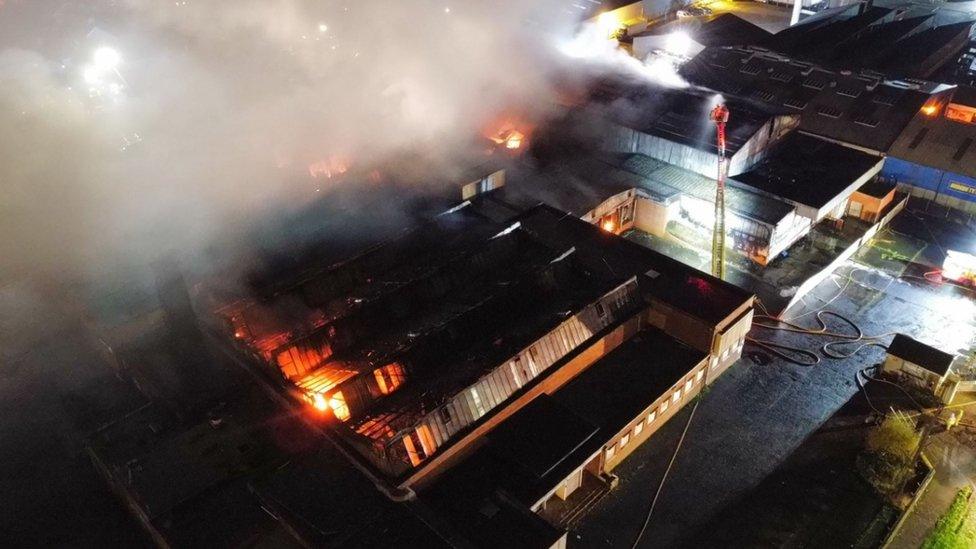 Scene of fire at former Fleming Poultry factory in Ballymoney