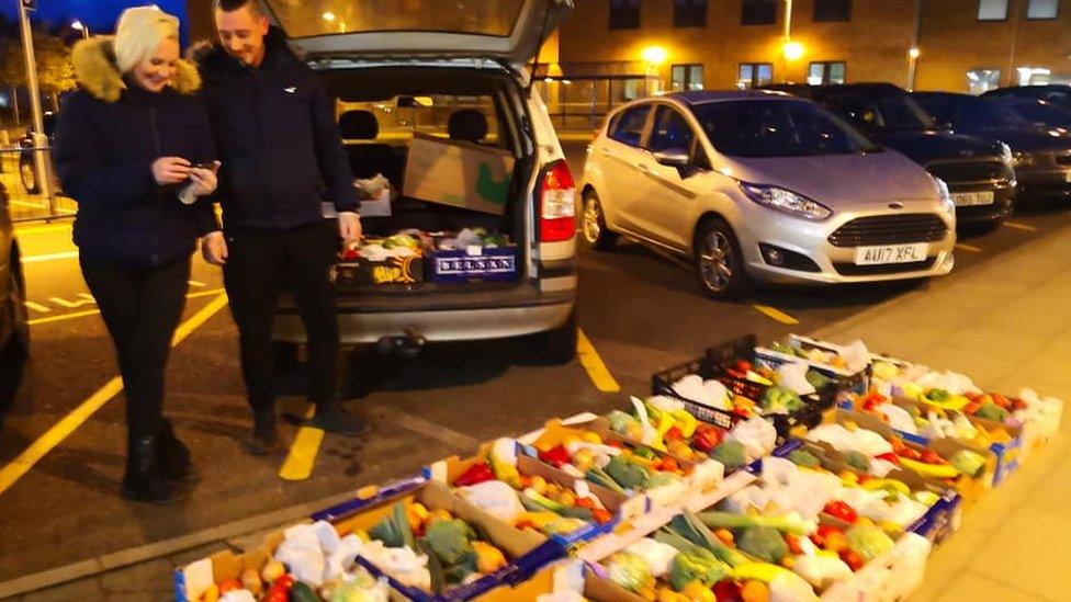 Makeshift market stall outside the Norfolk and Norwich University Hospital