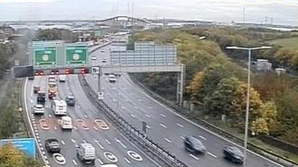 The M25/A282 after protesters climbed up the QE2 Bridge