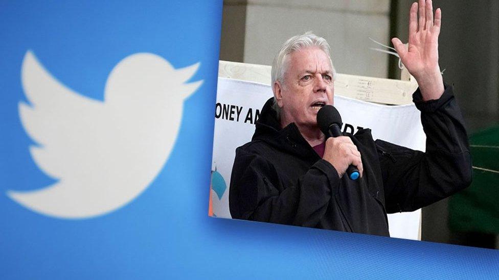 Twitter logo and David Icke