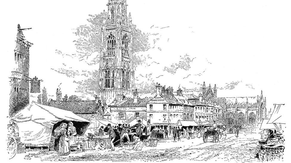 Illustration of Boston Market Place in 1892