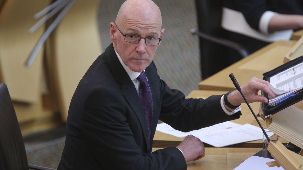 John Swinney Deputy First Minister and Cabinet Secretary for Covid Recovery, reacts during proceedings for the Coronavirus Extension and Expiry Bill