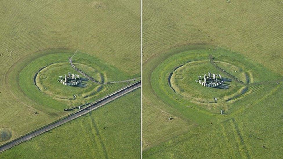 Stonehenge before and after the A344 is covered over