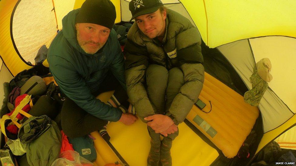 Jamie Clarke and his son Khobe in Mongolia