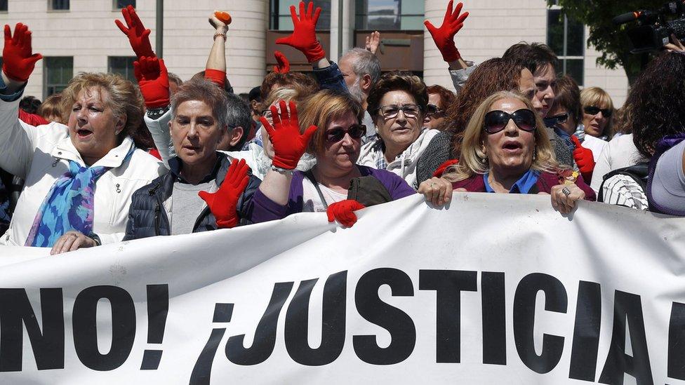 Protesters outside the courtroom in Pamplona - 26 April