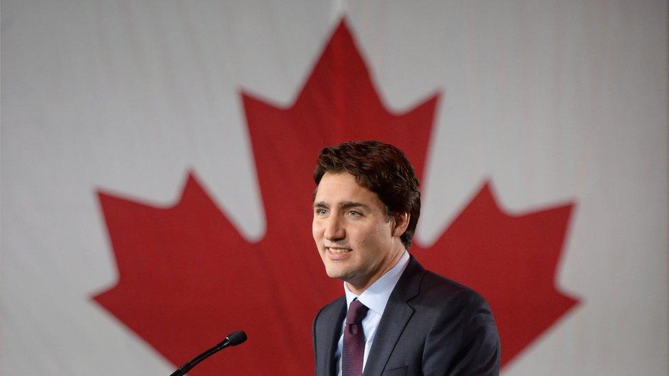 Liberal leader Justin Trudeau stands on stage at the Liberal party headquarters in Montreal, Tuesday, Oct. 20, 2015. Trudeau, the son of late Prime Minister Pierre Trudeau, became Canada’s new prime minister after beating Conservative Stephen Harper.