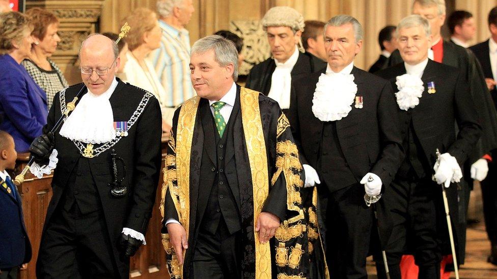 John Bercow at the 2010 state opening of Parliament, accompanied by Angus Sinclair