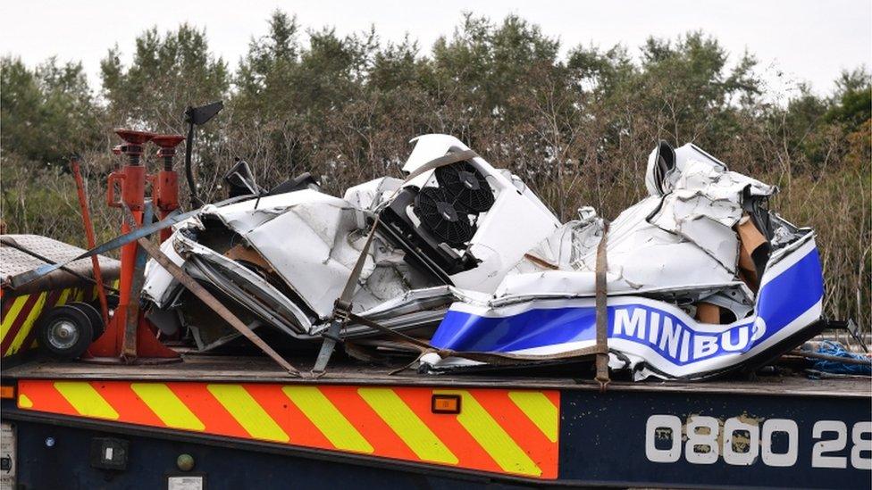 Wreckage of minibus