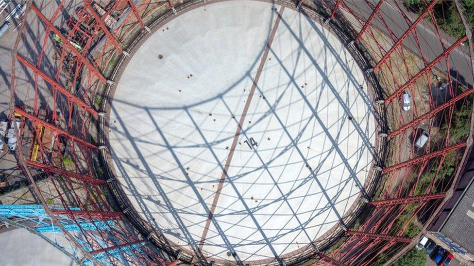 Inside one of the gas holders